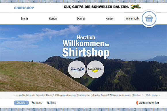Panoramafotos auf Homepage Shirtshop Schweizer Bauern