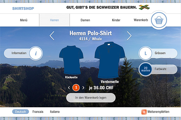 Panoramas auf Homepage Shirtshop Schweizer Bauern