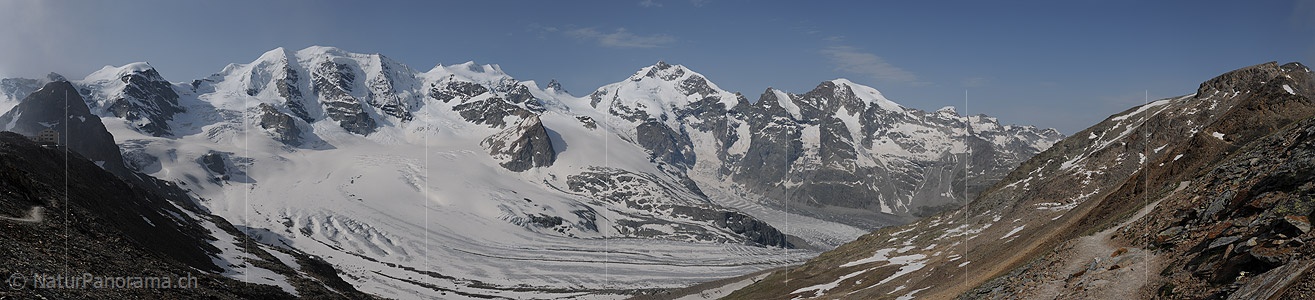 P003742d: High-resolution panoramic photo Piz Palü - Piz Bernina - Piz Morteratsch (Bernina massif)