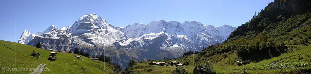 P000035: Panoramabild Mürren mit Eiger, Mönch und Jungfrau