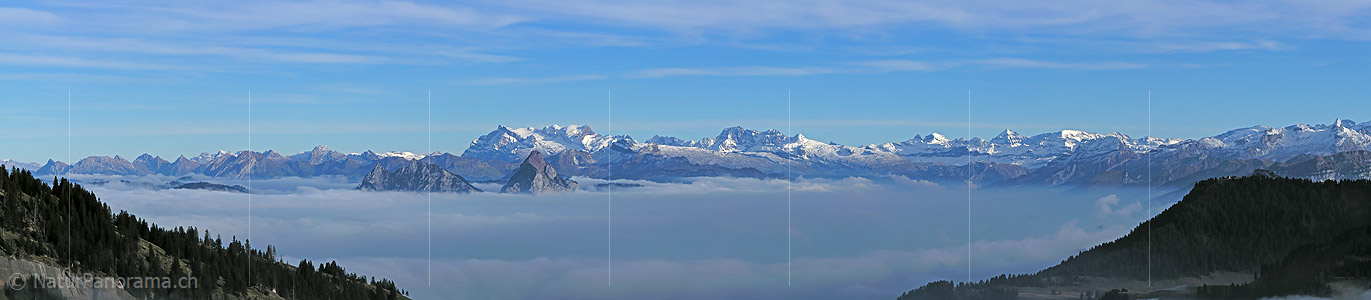 P001561f: Summit panorama from Rigi Rotstock to the east: Churfirsten - Chaiserstock