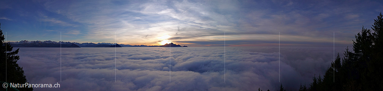P001578: Panoramabild Abendstimmung über Nebelmeer von Rigi Kaltbad (Känzeli), Zentralschweiz