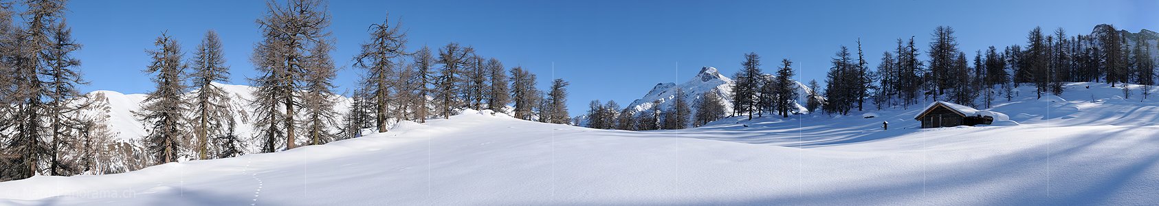 P003063: Hochauflösendes Panoramabild Alphütte in Winterlandschaft