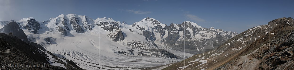 P003742e: Hochauflösendes Panoramafoto Piz Palü - Piz Bernina - Piz Morteratsch (Berninagruppe)