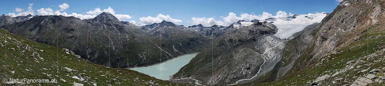 P003960: Panoramaic image Schwarzberg glacier and Mattmark reservoir (Valais alps)