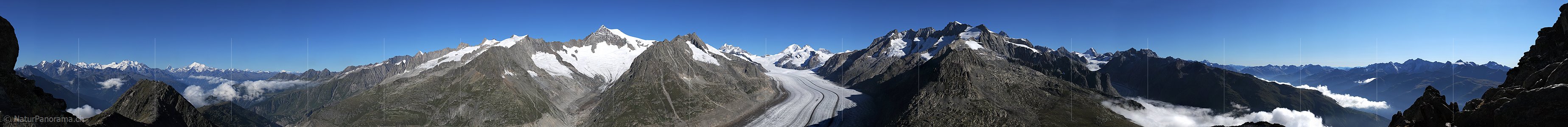 P004023a: Hochauflösendes Panoramafoto Berner Alpen und Grosser Aletschgletscher vom Eggishorn