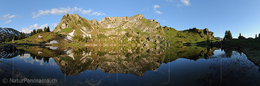 P005098a: Big panorama of reflexion in mountain lake