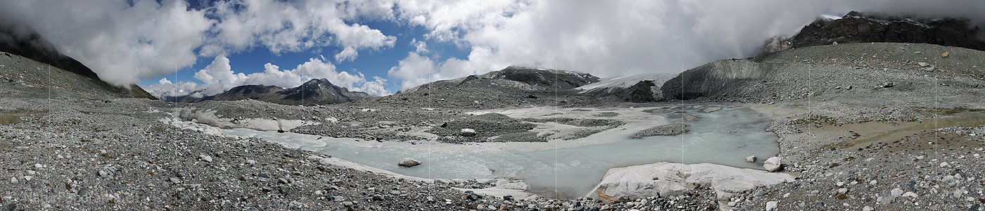 P006546: Panorama Gletscherbach, Gletschervorfeld, Gletschertor und Gletscherzunge des Schwarzberggletschers (Stand  7.2010)
