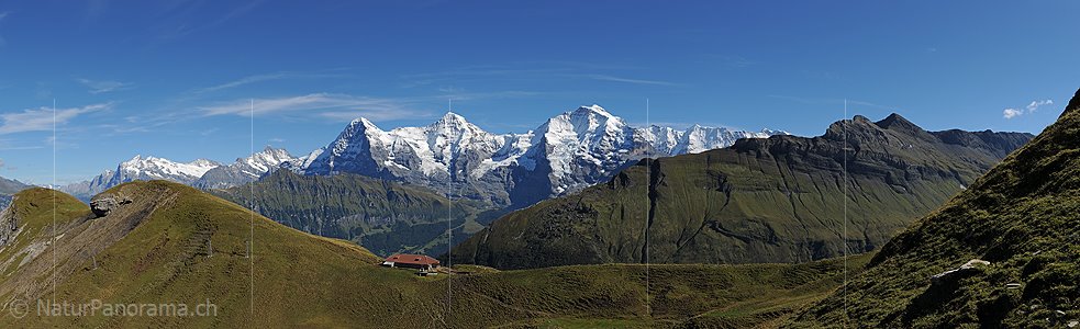 P006722: Panorama Eiger, Mönch und Jungfrau mit Alphütte
