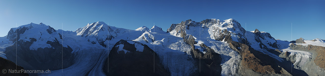 P006752c: Panoramic image Monte Rosa, Liskamm, Castor, Pollux and Zermatter Breithorn