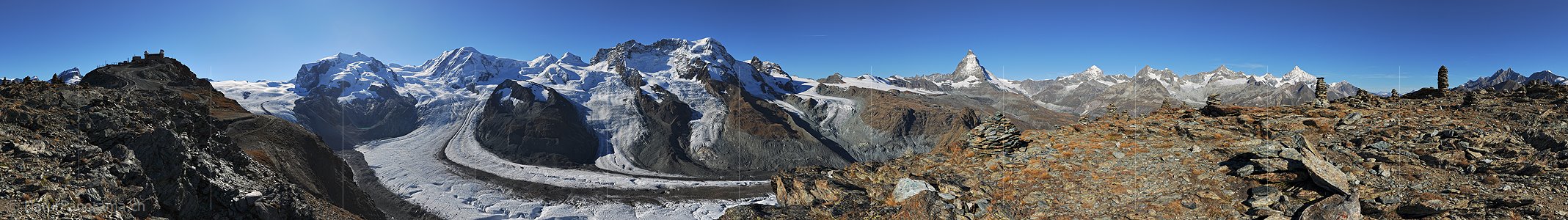 P006758b: Panorama vom Gornergrat mit Matterhorn und Monte Rosa Massiv