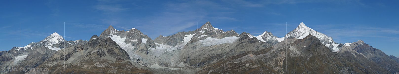 P006763c: Panoramabild Dent Blanche, Obergabelhorn, Zinalrothorn und Weisshorn