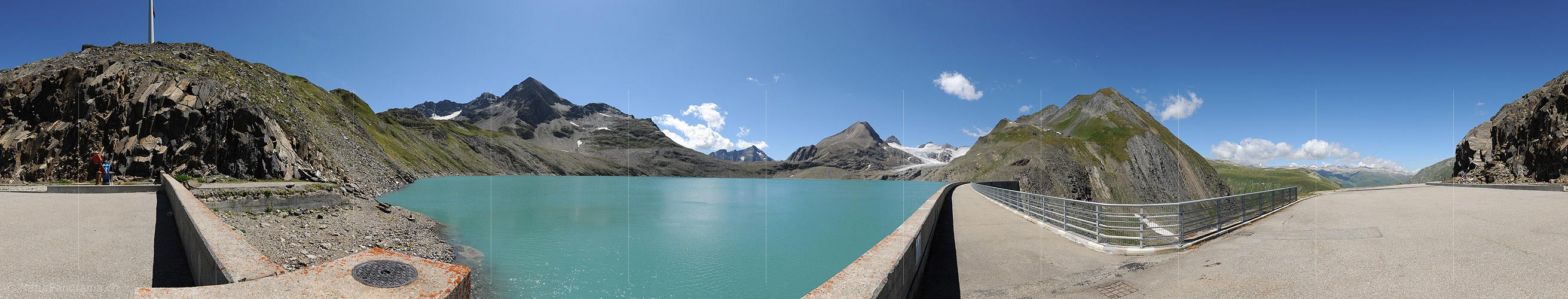 P010387: 360° panoramic image of dam wall and reservoir