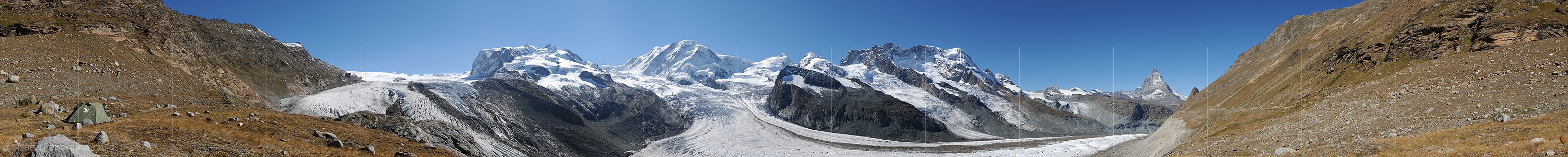 P010543a: 360° Panoramafoto Bergwelt mit Monte Rosa, Liskamm und Gornergletscher