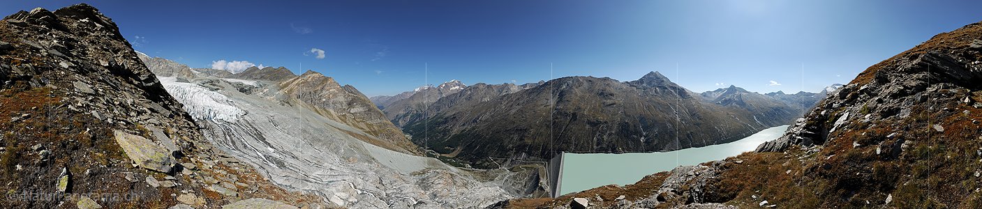 P010586: 360° Panoramafoto Allalingletscher und Stausee Mattmark (Stand 9.2012)