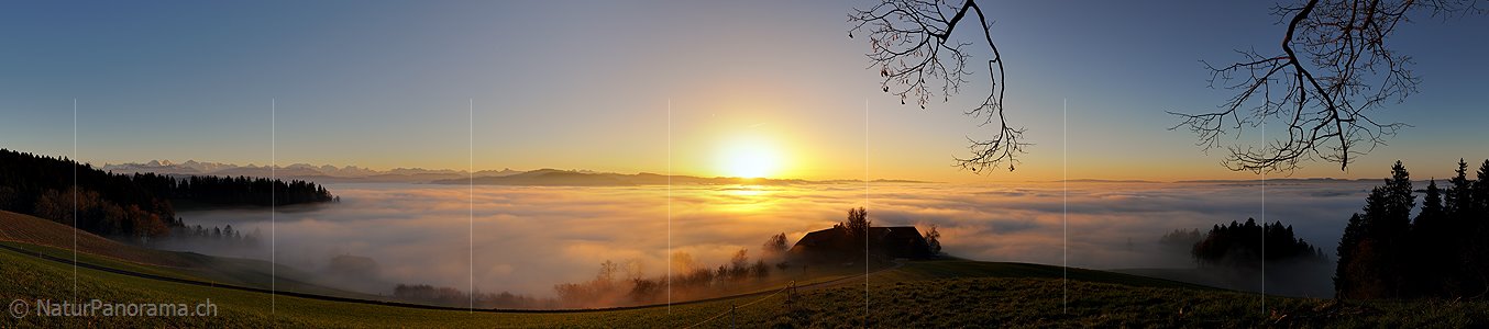 P010916c: Panorama Abendstimmung mit Nebelmeer und feinen Farbabstufungen