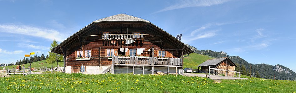P012819a: Hochaufgelöstes Panoramafoto einer Alphütte