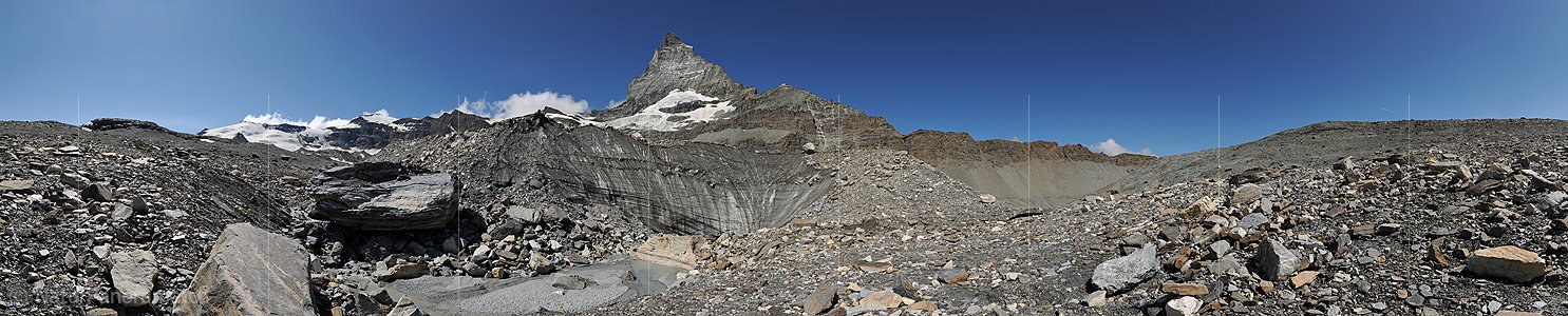 P013386: 360° Panoramafoto Gletscherschmelze am Fuss des Matterhorns (Stand 8.2013)