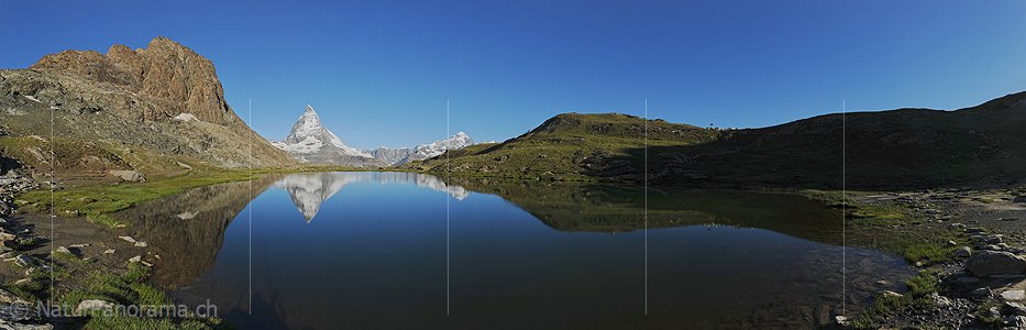 P014801: Panoramafoto Morgen am Riffelsee mit Matterhorn-Spiegelung