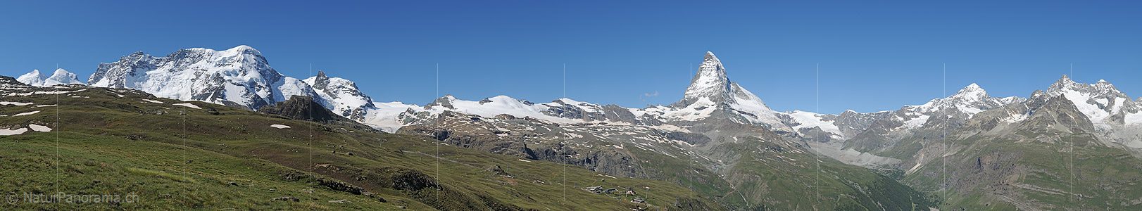 P014807b: Panoramic photo Breithorn - Matterhorn - Dent Blanche - Ober Gabelhorn