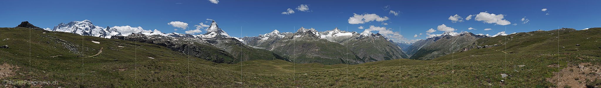 P014816: 360° Panoramafoto Alpweiden oberhalb Zermatt mit Blick zum Matterhorn