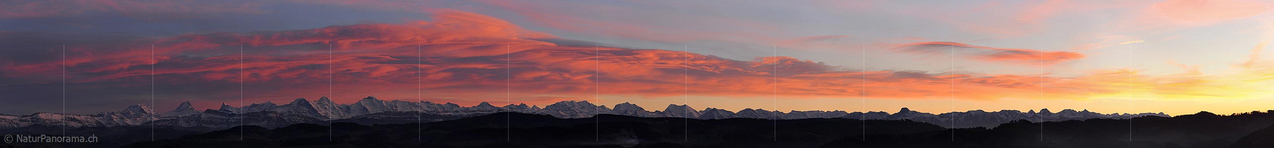 P015611: Panoramic photo Evening with colored clouds over the Bernese Alps