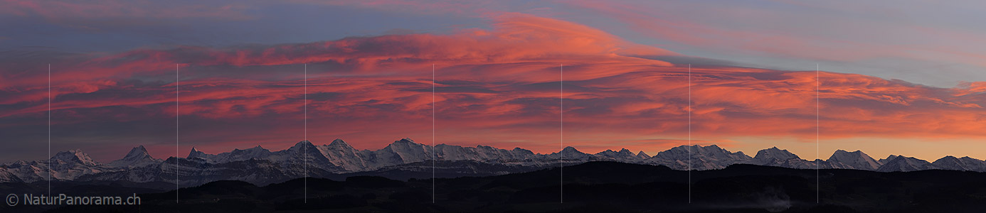P015611b: Panoramic photo Evening with colored clouds over the Bernese Alps