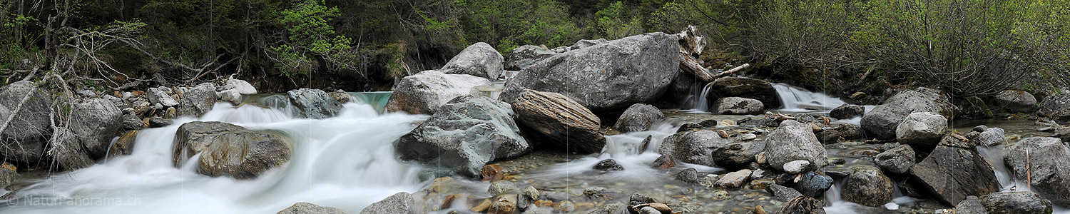 P016216a: Panoramic photo Scree and boulders in mountain stream