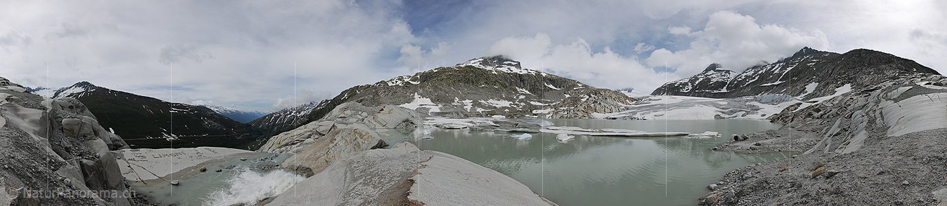 P016389: 360° Panoramafoto Rhonegletscher und Gletschersee (Stand 6.2015)