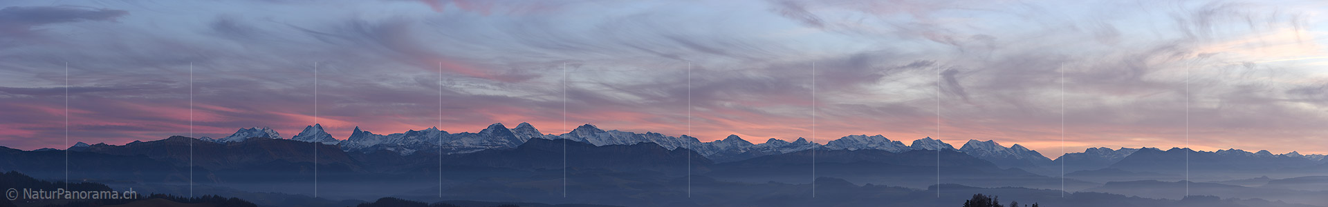 P016936: Panorama photo Fine colored veil clouds over the Bernese Alps