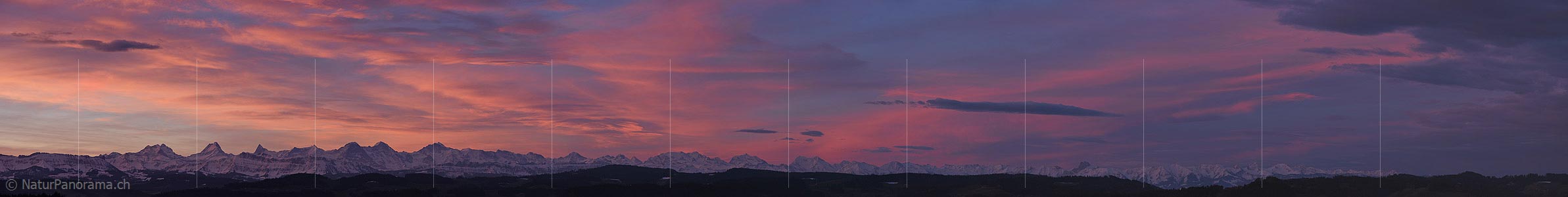 P017545: Panoramic photo Colored clouds over the Bernese Alps