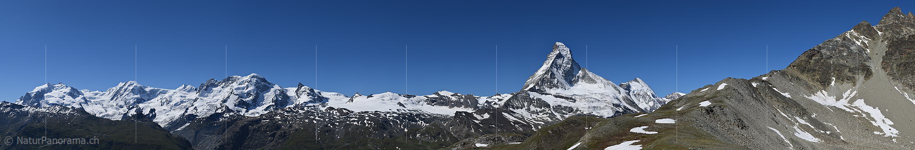 P018193f: Panoramic photo Monte Rosa to Unter Gabelhorn with Matterhorn