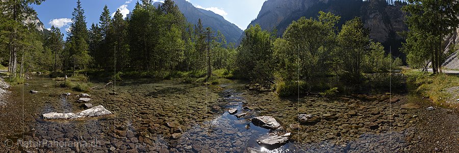 P018568: Panoramafoto Waldquelle in Auenlandschaft