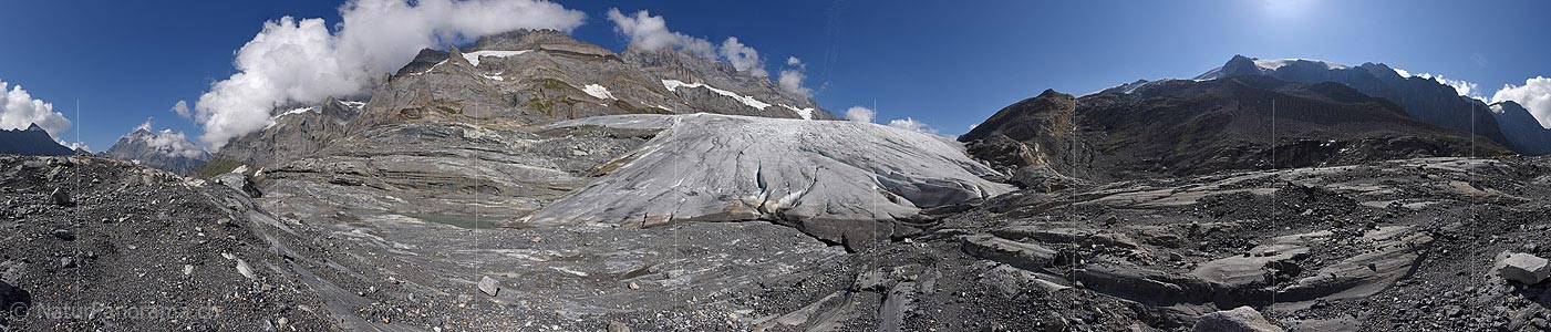 P018577: 360° Panoramic photo Glacier tongue and glacier foreland of Kanderfirn and Alpetli Glacier