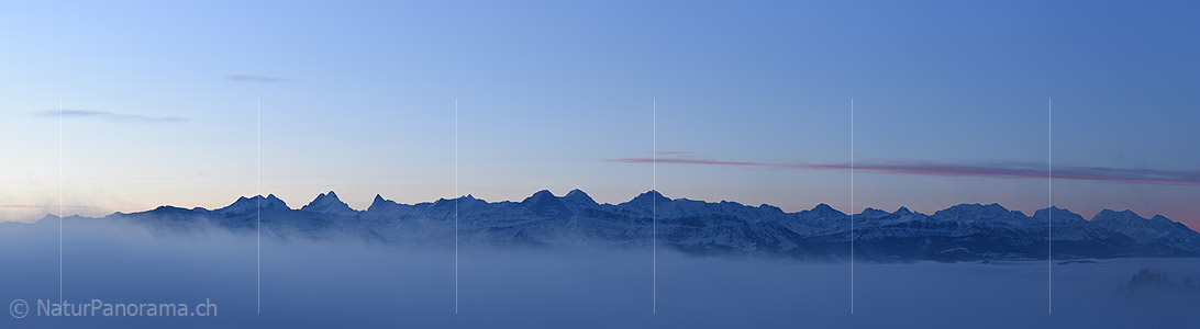 P020767: Panorama photo Morning view over the sea of fog to the Bernese Alps.
