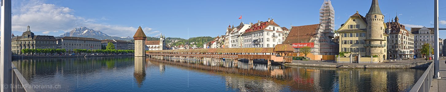 P021225: Panoramafoto Luzern, Pilatus, Kapellbrücke und Wasserturm