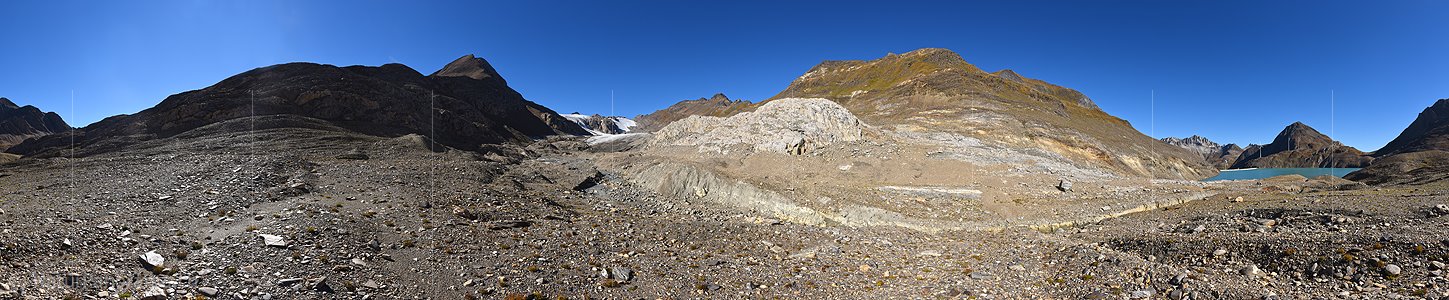 P022405: 360° Panoramafoto Griesgletscher (Vorfeld und Gletscherzunge, Stand 9.2018)