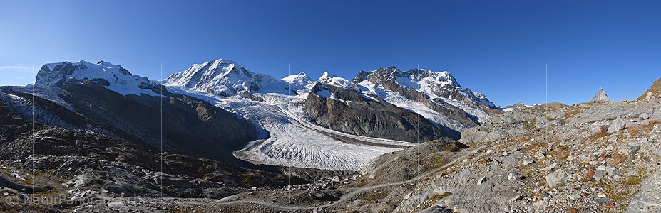 P023705: Grosses Panoramafoto Monte Rosa, Liskamm, Castor, Pollux und Zermatter Breithorn