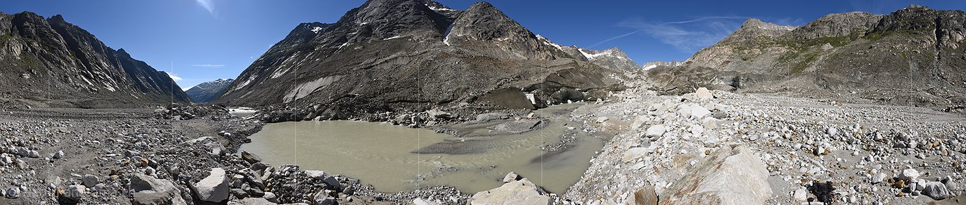 P024135: 360° Panoramafoto Ursprung der Aare am Unteraargletscher (Stand 7.2020)