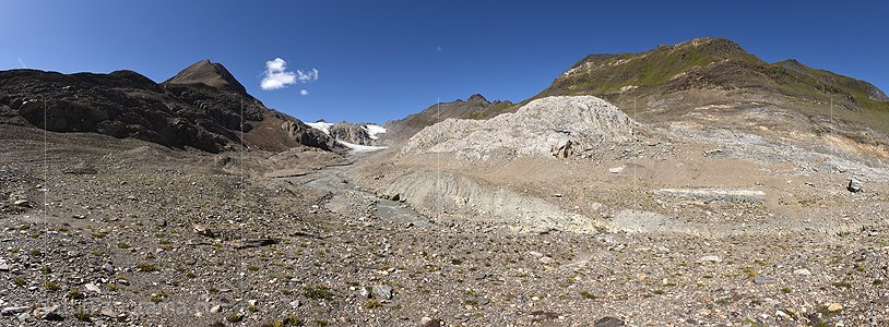 P026579a: Panoramafoto Griesgletscher (Vorfeld und Gletscherzunge, Stand 8.2020)