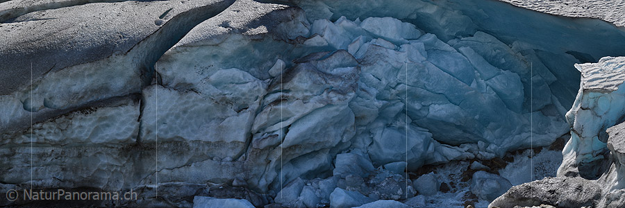 P022030a: Panorama Zerrissenes Gletschereis am Gletschertor