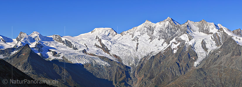 P002499c: Panorama photo Allalinhorn, Alphubel and Mischabel (Swiss Alps)