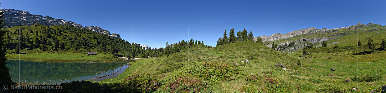 P019997: Panoramafoto Bergsee in grüner Berglandschaft