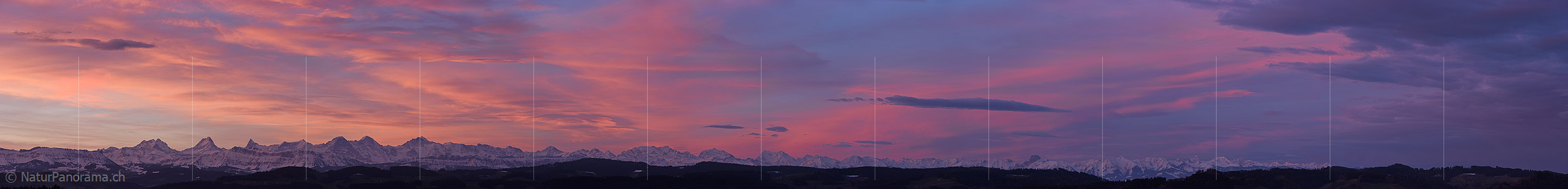 P017545a: Panoramafoto Morgenstimmung/Föhnstimmung über den Berner Alpen