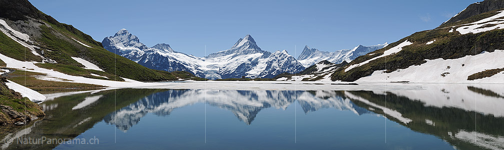 P013032a: Pnorama Reflection of the Bernese Alps in Lake Bachalp (Grindelwald)