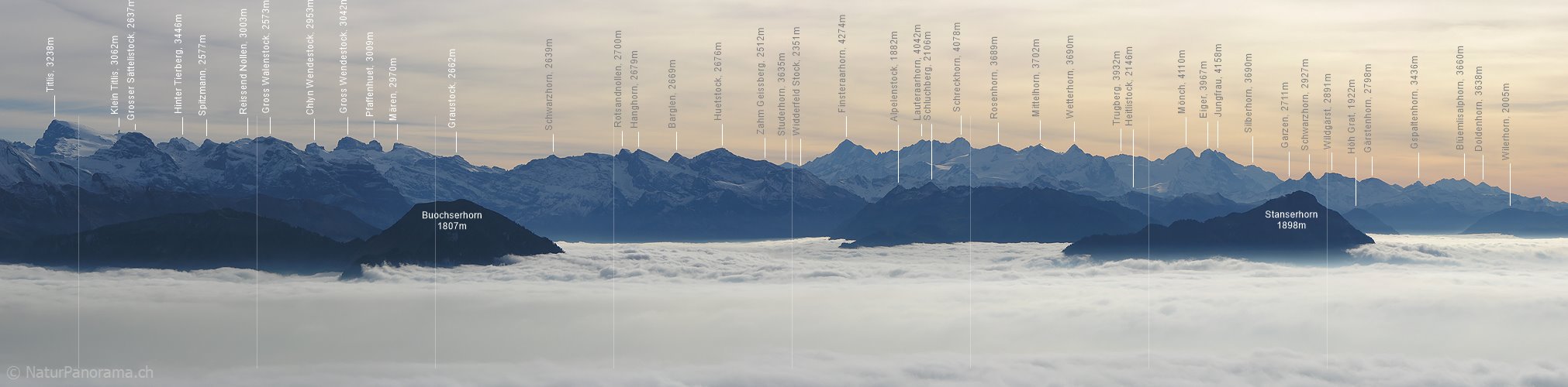 P001561k: Panorama Rigi Rotstock: Titlis bis Wilerhorn