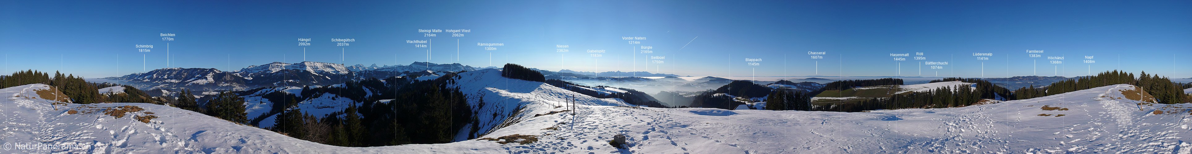 P001720: Panorama Emmentaler Hügellandschaft, Voralpen und Alpen im Winter