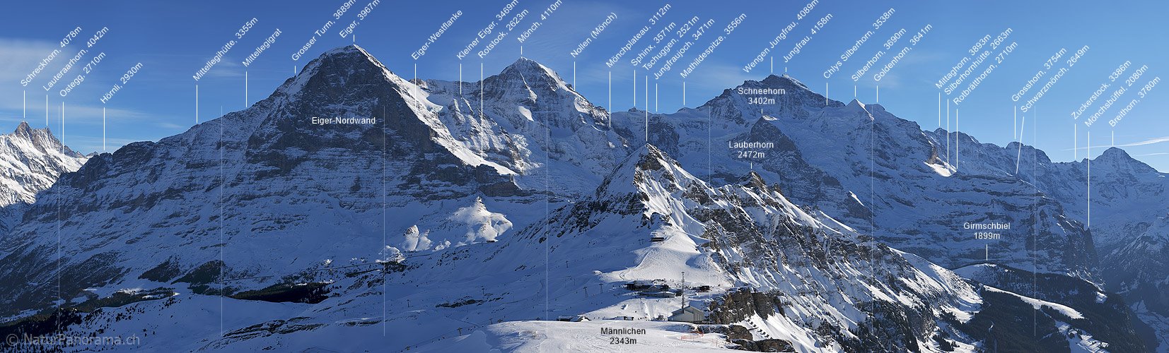 P003136b: Hochauflösendes Panoramafoto Eiger, Mönch und Jungfrau vom Männlichen