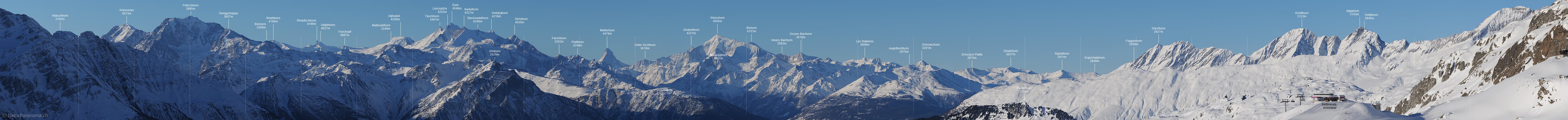 P003173a: Panoramafoto Walliser Alpen von der Bettmeralp (Winterlandschaft)