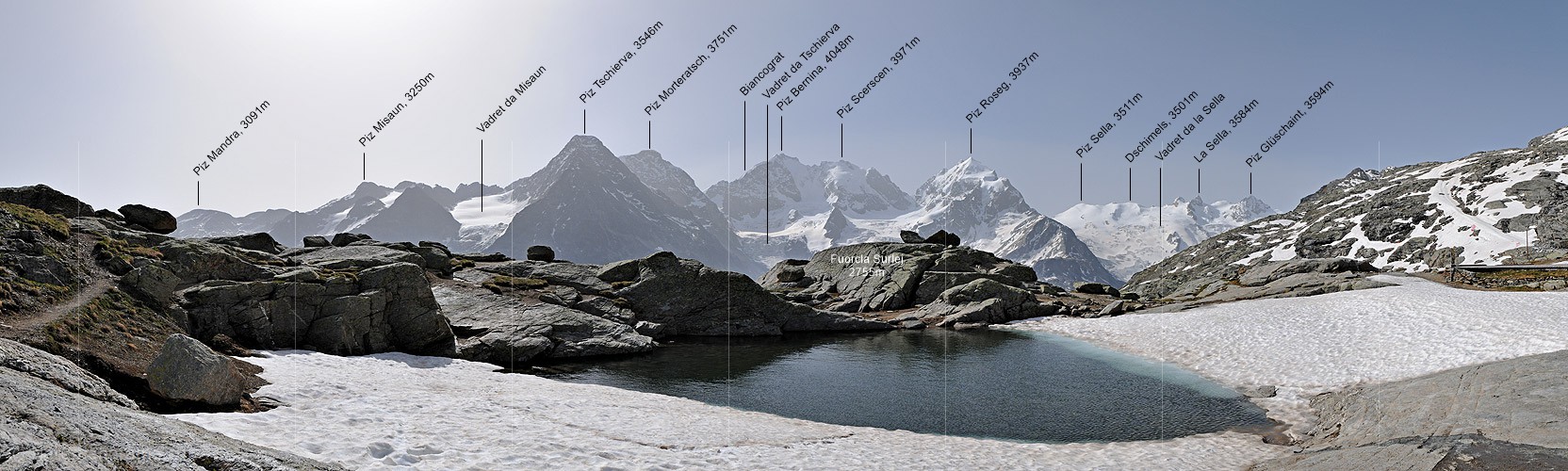 P003771a: Panoramabild Forcla Surlej und Berninagruppe